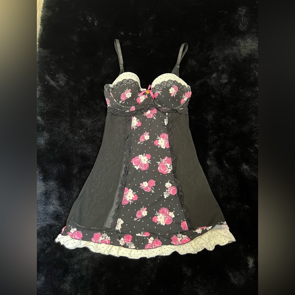 Jessica Simpson Floral & Polka Dot Babydoll Slip Dress - Size Small - Picture 2 of 10